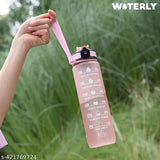 Black unbreakable leakproof, motivational silicone water bottle with time marker and reminder for gym, office, traveling (1 Lt)