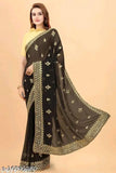 Georgette embroidered trendy saree with separate dupion silk blouse, single free size from India