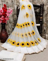 White net saree with embroidered moti work and unstitched blouse, ideal for Bollywood party wear