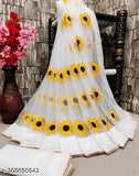 White net saree with embroidered moti work and unstitched blouse, ideal for Bollywood party wear