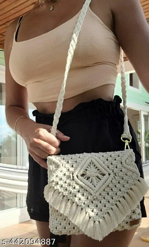 Handmade boho macrame purse, Indian cotton & polyester lining, one compartment, summer beach crossbody bag