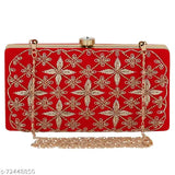 Red velvet embroidered clutch, handcrafted zari embroidery work, one compartment, free size (8x4 in), Indian fashion accessory