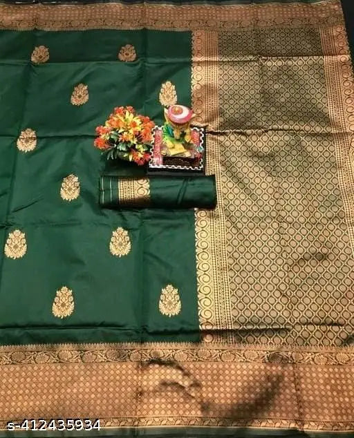 Traditional Banarasi silk saree with jacquard woven zari pattern, free size, Indian partywear