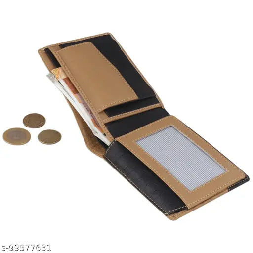 Brown faux leather men's wallet, stylish and trendy, 2 compartments for essentials