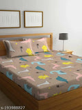 Brown cotton fitted double bed sheet, 220 TC, HOMICON premium quality, King size with 2 pillow covers, ideal for kids' rooms during summer