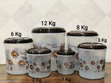 Brown plastic mixer jar set, airtight containers in multiple sizes (12KG, 8KG, 6KG, 3KG, 2KG, 1KG). Ideal for grocery storage