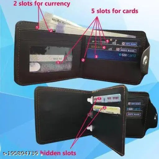 Brown faux leather bi-fold mens wallet, premium quality, compact design with 2 compartments and ID window slots