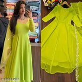 Classic retro georgette gown, solid pattern, three-quarter sleeve length for women's fashion, size XS (34in bust, 28in waist, 50in length, 13in shoulder)