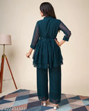 Trendy Western georgette short Kurta set with Palazzos, long sleeves, solid pattern, various sizes available