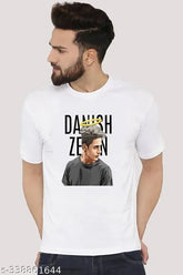 White polyester Danish Zehena printed short sleeve T-shirt, size M. Close-up image of the design