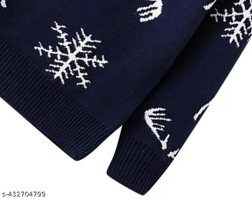 High-quality wool, long-sleeved round neck Rebiva Kids Christmas sweater with deer snowflakes design (6-12 months)