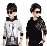 KIDS PACK OF 2 HOODED FULL SLEEVES PRINTED REGULAR FITTED CASUAL WEAR COTTON T-SHIRT