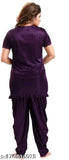 Satin 2-piece stylish nighty, comfortable Indian patiala suit with short sleeves and solid net pattern
