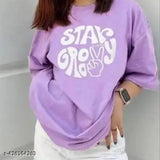 Oversized lavender cotton-blend t-shirt with printed net design, three-quarter sleeves, size XL, biowash