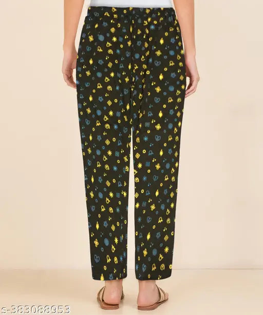 Three-piece maxi cotton AFIYA women's pyjamas with attractive multi-color flower print, India origin