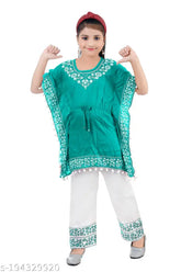 Rayon kaftan & palazzo set for girls (3-9yrs), solid pattern, unique Indian design