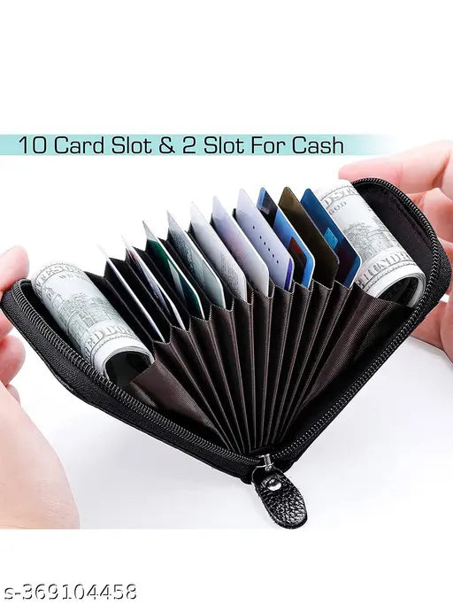 Black PU leather StealODeal RFID credit card holder set, organizes up to 10 cards and cash with quick access for daily life