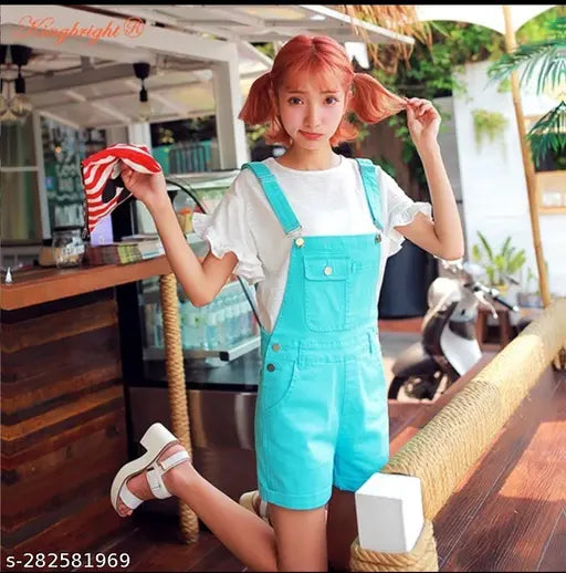 Stylish denim dungaree tee - long-sleeved checkered, 2N, Indian-made fashion