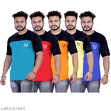 Multicolor print polyester men's round neck T-shirts, pack of 5 with short sleeves, available in M, L, XL, XXL