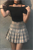Cotton checked net high waist skater tennis skirt, available in sizes 24-32 inches