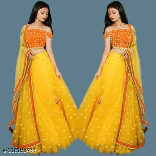 Satin & net Aagam Drishya women's lehenga set, embroidered with lace dupatta, Indian traditional wear for free size