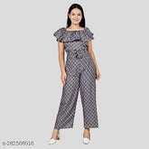 Grey checkered dress and jumpsuit for girls aged 8-13 years, crepe material, ankle length, trendy fashion