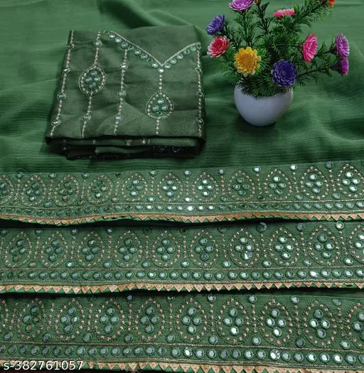 Georgette embroidered sari with 9mm sequence work, vibrant color combination, free size, Indian origin