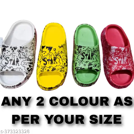 Unique printed net EVA flip flops for kids, Indian-made, attractive designs with embossed bottom prints