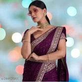 Wine teal vichitra silk saree with embellished blouse, Indian designer ready-to-wear bridal saree for parties and weddings