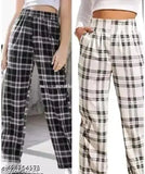White and black cotton pajama combo, printed net, set of 2 for women