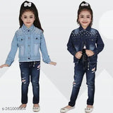 Two denim jackets for girls: Kids' casual regular fit solid denim, long sleeves