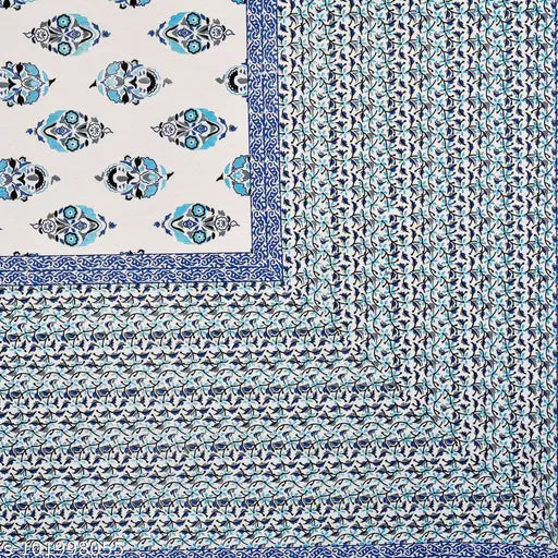 Pure blue cotton floral double king-size bedsheets (90x108 inches), superfine quality for adult comfort, Indian origin