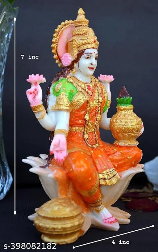 Multicolor marble Ganesh Laxmi idol, 7-inch tall for home decor