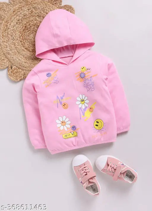 Pink cotton sweatshirt with Mimino girls allover print - long sleeves for kids aged 3-4 years, India origin
