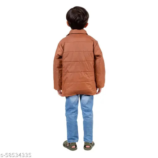 Tan polyester MYFA Girls Quilted Jacket, warm and stylish full sleeves for 2-3 years