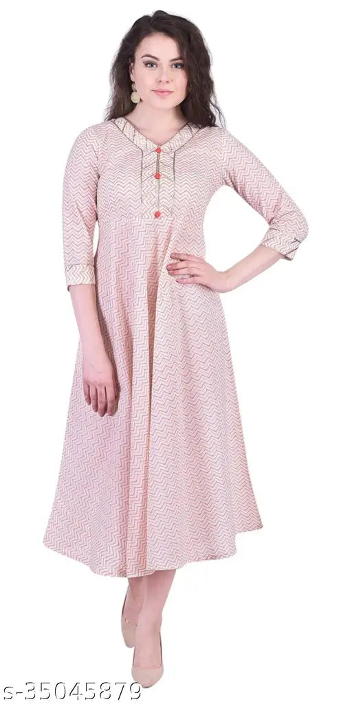 A-line elegant cotton kurti, three-quarter sleeves, printed combo on pure cotton. Soft, comfortable Indian fashion in XS, S, M, L, XL