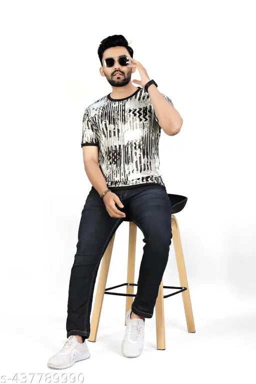Men's graphic round polyester t-shirt, printed design on short sleeves - DHARNATH CREATION, India