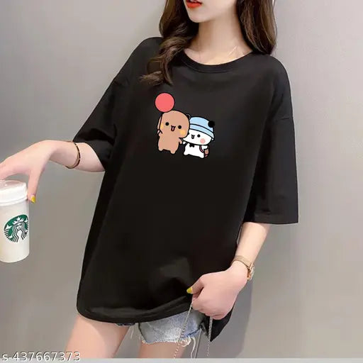 Cotton oversized women's t-shirt with printed pattern, short sleeves, available in sizes XXS to XXL