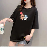 Cotton oversized women's t-shirt with printed pattern, short sleeves, available in sizes XXS to XXL