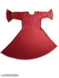 Maroon Rayon Flared Kurtis, solid design, three-quarter sleeves, trendy ethnic women's fashion, India