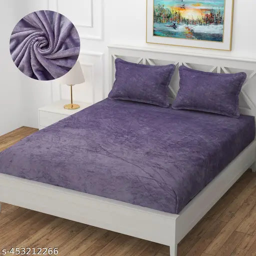 BlueDot Premium Design Winter Flannel Elastic Fitted Bedsheets - Superfine 350TC for double beds, ideal winter adult bedding from India