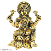 Brass Kamal Sitting Lakshmi Idol, golden yellow decorative item, 2.9" x 2" x 3.9", handcrafted Indian art