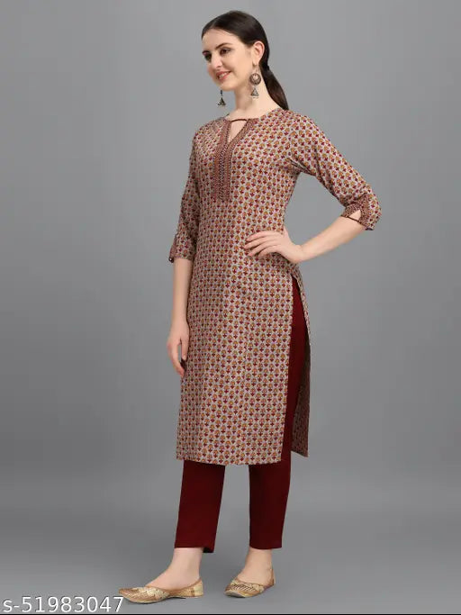 Multicolor cotton straight kurta, rayon sleeves, zari embroidered - Desimode By 100 Miles on casual occasion wear, India origin