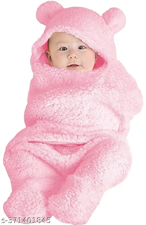 Premium fleece hooded plain baby blanket for 0-6 months, OYO BABY classic solid print, soft texture, easy to wrap