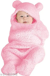 Premium fleece hooded plain baby blanket for 0-6 months, OYO BABY classic solid print, soft texture, easy to wrap