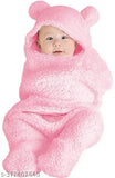 Premium fleece hooded plain baby blanket for 0-6 months, OYO BABY classic solid print, soft texture, easy to wrap