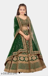 Embroidered satin MYSORE Half Saree Lehanga Choli for Kids, vibrant embroidery detail on 3-16 years sizes