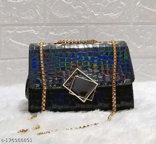 Faux leather side sling bag set, 2 compartments, animal net pattern. Complements contemporary women's and girls' styles, free size (7x4x5in), sleek hardware, adjustable strap, zip closure