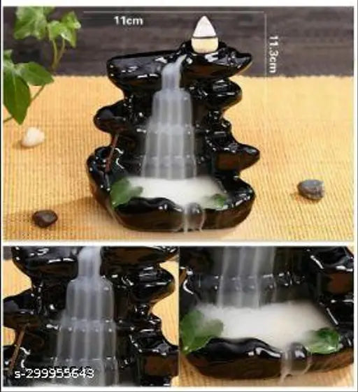 Black poly resin Kailash parvat Smoke Fountain incense holder with 10 cones for home decor, eco-friendly & handcrafted idol showpiece for Drawing Room - 12 cm high
