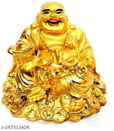 Poly resin Laughing Buddha statue with Luck Money Coins, Golden Ingot - Feng Shui symbol of wealth & prosperity